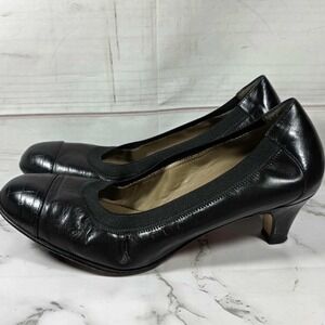 ANYI LU Payge‎ Black Leather Pumps Stretch Heel - Womens Size 39